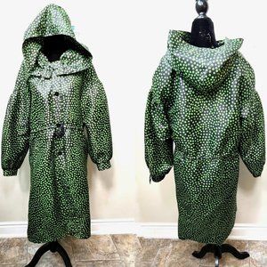 Vintage Womens Raincoat by Marielle Fleury Black Lime Green Polka Dots Size 8 M